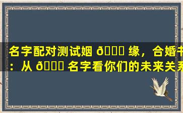名字配对测试姻 🍀 缘，合婚书：从 🐕 名字看你们的未来关系